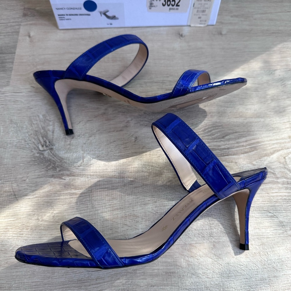 Nancy Gonzalez Maria 70 Genuine Crocodile Cobalt Blue Sandal Sz 39